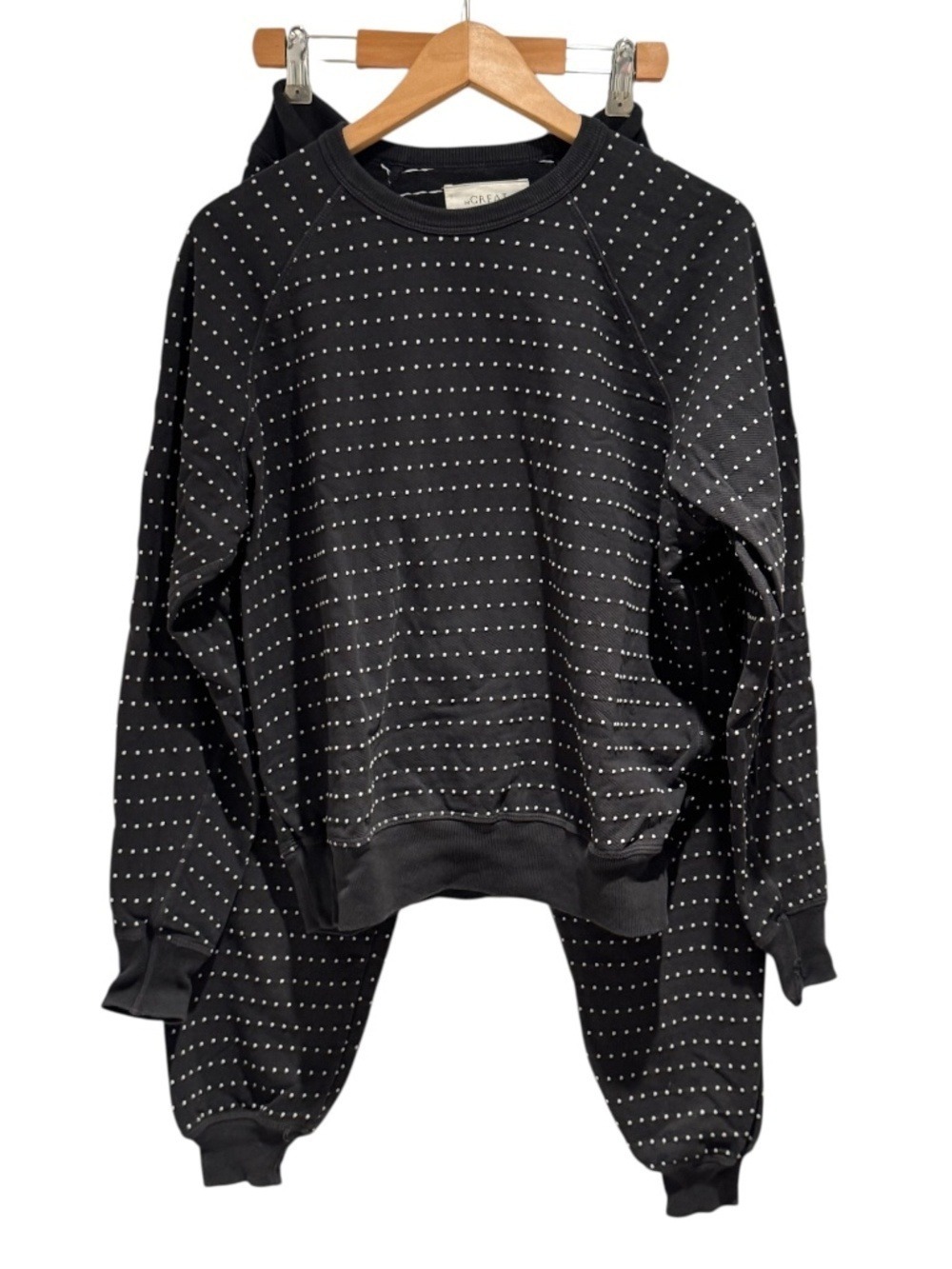 THE GREAT. Black & white Swiss dot lounge set - crew & joggers - size 0 (xs)